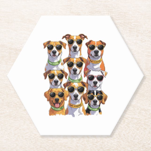 Dessous-de-verre En Papier Chiens en lunettes de soleil Pattes hydratées (Devant)