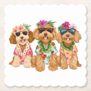 Dessous-de-verre En Papier Chiens Goldendoodle Hawaïens Fleur Lei