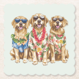 Dessous-de-verre En Papier Chiens Retriever Doré Hawaïen Fleur Lei