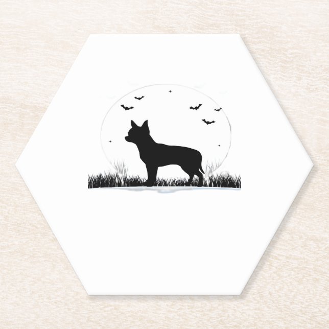 Dessous-de-verre En Papier Chihuahua Chien - Halloween Moon Silhouette Classi (Devant)