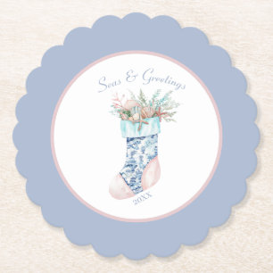 Dessous-de-verre En Papier Chinoiserie Coastal Seashell Stocking