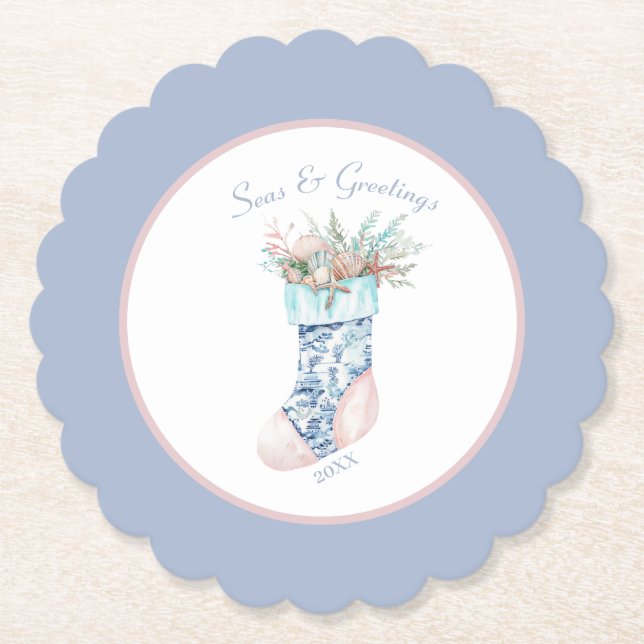 Dessous-de-verre En Papier Chinoiserie Coastal Seashell Stocking (Devant)