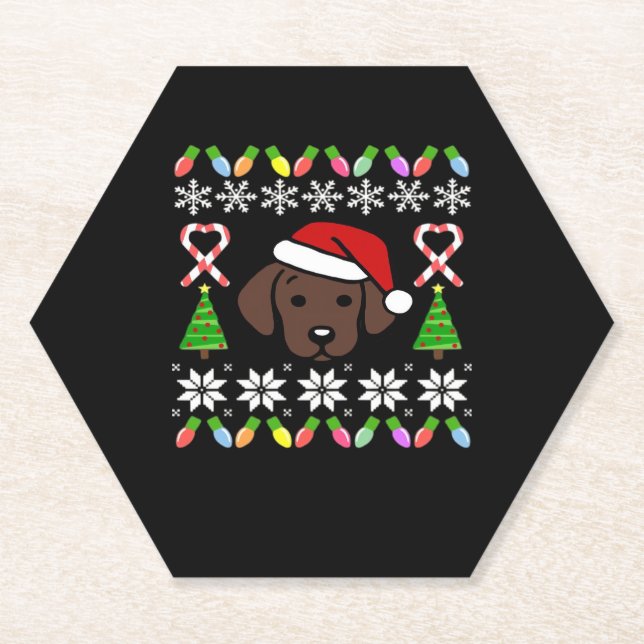 Dessous-de-verre En Papier Chocolat Labrador Chiot Noël Père Noël surdimensio (Devant)