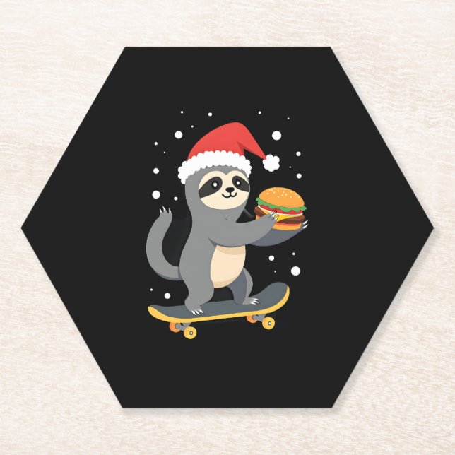 Dessous-de-verre En Papier CHRISTMAS SLOTH Funny Christmas Skateboard Sloth ( (Devant)