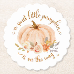 Dessous-de-verre En Papier Chute orange feuille or petit baby shower citrouil