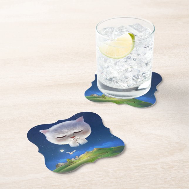 Dessous-de-verre En Papier Ciel nocturne avec chat (En situation)