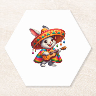 Dessous-de-verre En Papier Cinco de Mayo Rabbit portant des Sombrero Mexicain