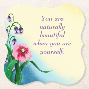Dessous-de-verre En Papier Citation de beauté naturelle avec fleurs rose et v