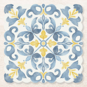 Dessous-de-verre En Papier Citron de carreau bleu italien