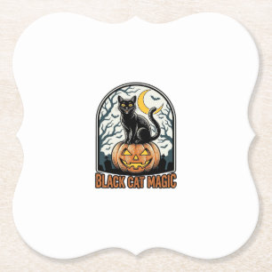 Dessous-de-verre En Papier Citrouille Chat Noir Gravure Halloween Vintage_1