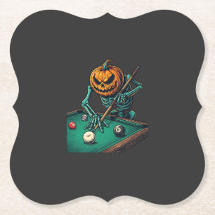 Dessous-de-verre En Papier Citrouille d'Halloween squelette jouant au billard