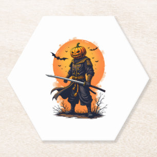Dessous-de-verre En Papier Citrouille Samurai � T-shirt guerrier Halloween