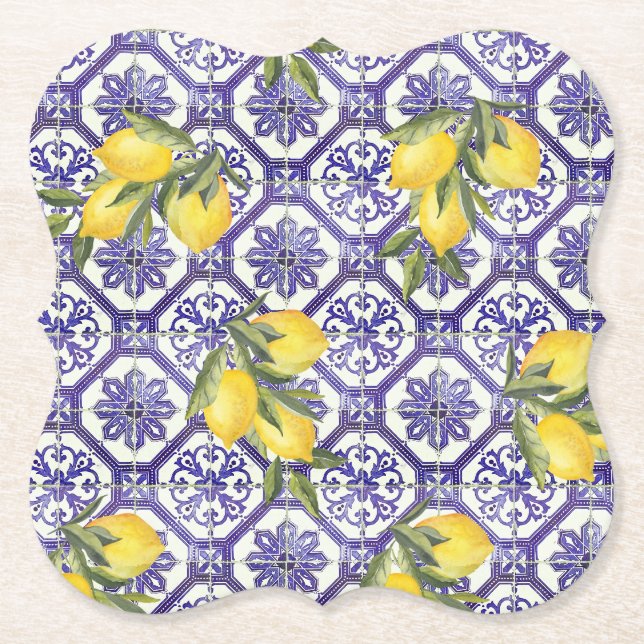 Dessous-de-verre En Papier Citrus Citrus Bleu Portugais Carrelage Méditerrané (Devant)