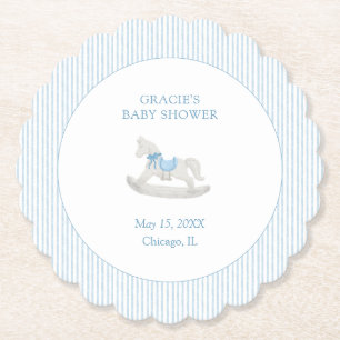 Dessous-de-verre En Papier Classic Simple Blue Rocking Horse Baby shower garç