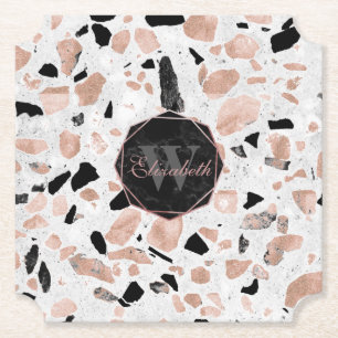 Dessous-de-verre En Papier Classy rose or vintage marbre  terrazzo abstrait