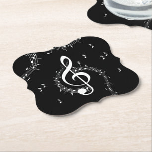 Dessous-de-verre En Papier Clé de sol climaxique Musique Noir