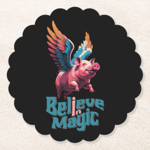 Dessous-de-verre En Papier Cochon mignon avec ailes colorées   Croire en la m