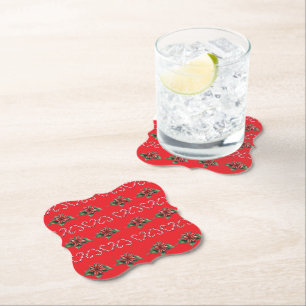 Dessous-de-verre En Papier Cœur de Canne en Sucre et Motif de Houx – Noël Fes