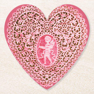 Dessous-de-verre En Papier COEUR DE LACE CUPIDE EN ROSE ROUGE FLORAL Valentin