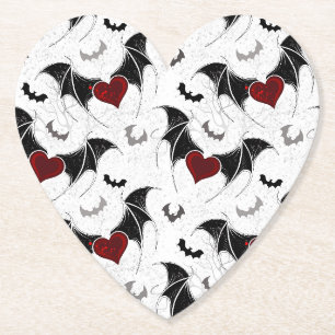 Dessous-de-verre En Papier Coeur d'Halloween avec ailes de chauve-souris noir