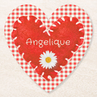 Dessous-de-verre En Papier Coeur et marguerite appliqués personnalisés sur En