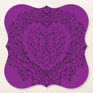 Dessous-de-verre En Papier Coeur Mariage gothique violet et noir