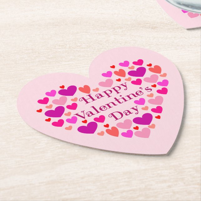 Dessous-de-verre En Papier Coeurs roses Bonne Saint Valentin (Incliné)