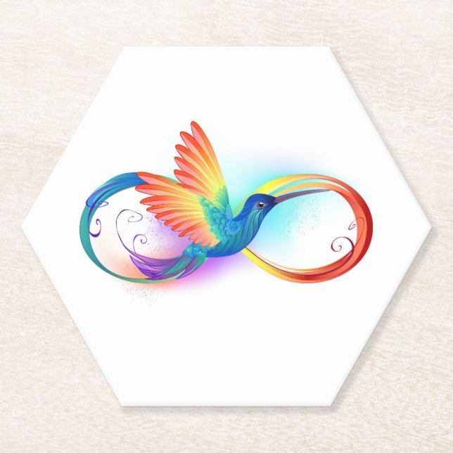 Dessous-de-verre En Papier Colibri arc-en-ciel avec symbole Infinity (Devant)
