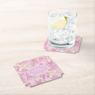 Dessous-de-verre En Papier Collage de plage nautique Hot Pink ID840
