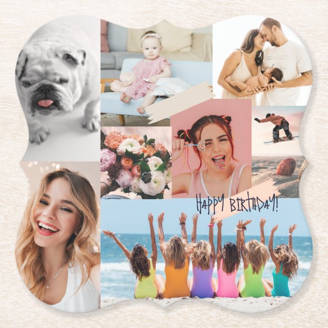 Dessous-de-verre En Papier Collage photo moderne Joyeux anniversaire mignon (Devant)
