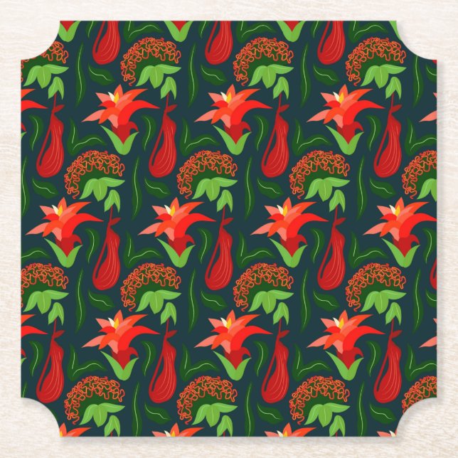 Dessous-de-verre En Papier Colourful Exotic Flowers Leaves Pattern-23187 (Devant)