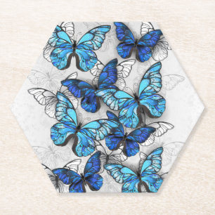 Dessous-de-verre En Papier Composition des White and Blue Butterflies