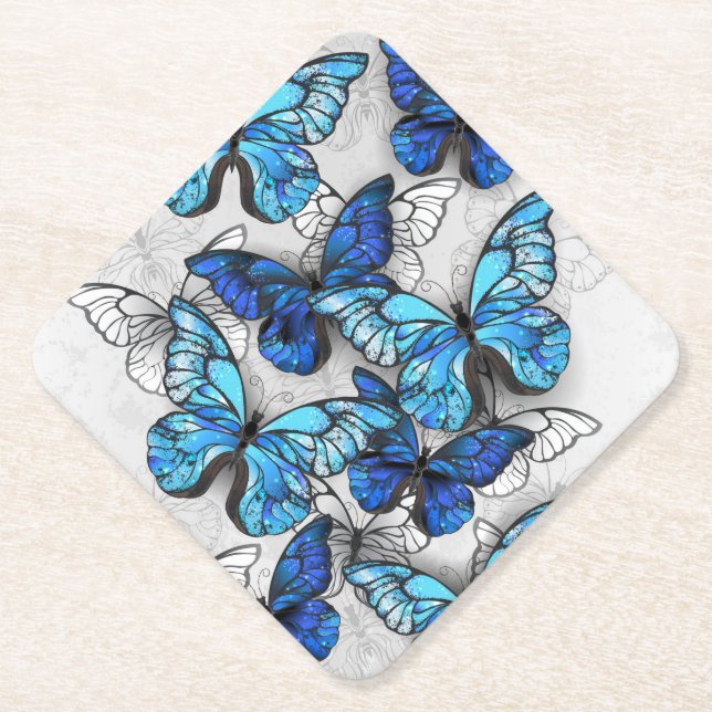 Dessous-de-verre En Papier Composition des White and Blue Butterflies (Devant)