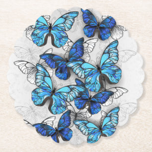 Dessous-de-verre En Papier Composition des White and Blue Butterflies