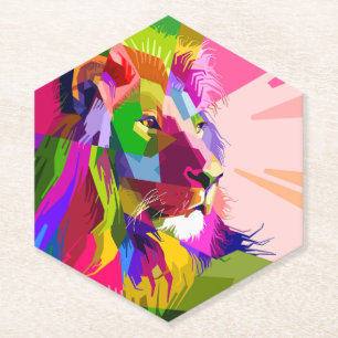Dessous-de-verre En Papier Conception d'art pop prismatique coloré de lion