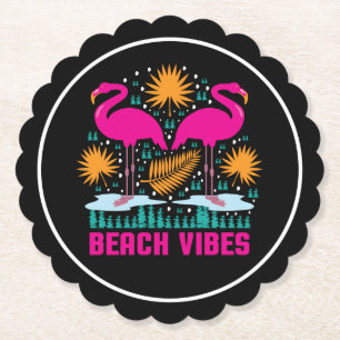 Dessous-de-verre En Papier Conception de flamants roses de vibes de plage