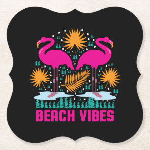 Dessous-de-verre En Papier Conception de flamants roses de vibes de plage