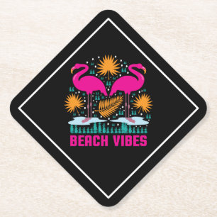Dessous-de-verre En Papier Conception de flamants roses de vibes de plage