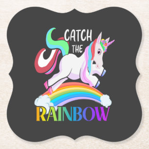 Dessous-de-verre En Papier Conception de licorne arc-en-ciel Catch