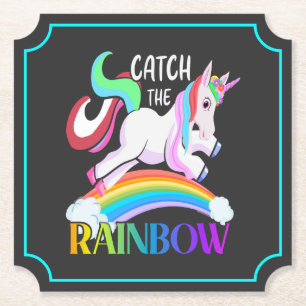 Dessous-de-verre En Papier Conception de licorne arc-en-ciel Catch