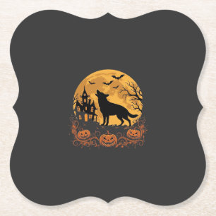 Dessous-de-verre En Papier Conception de lune de Halloween de berger allemand