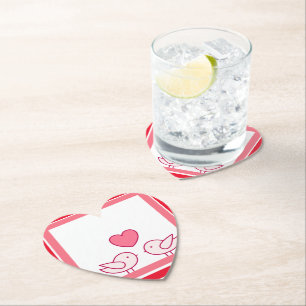Dessous-de-verre En Papier Conception d'oiseau mignon et de cœur d'amour
