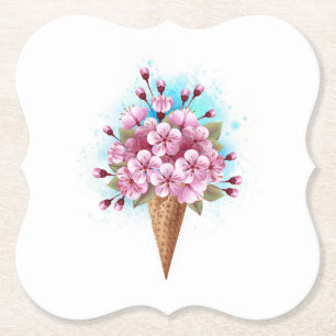 Dessous-de-verre En Papier Cône rose Sakura crème glacée gaufre