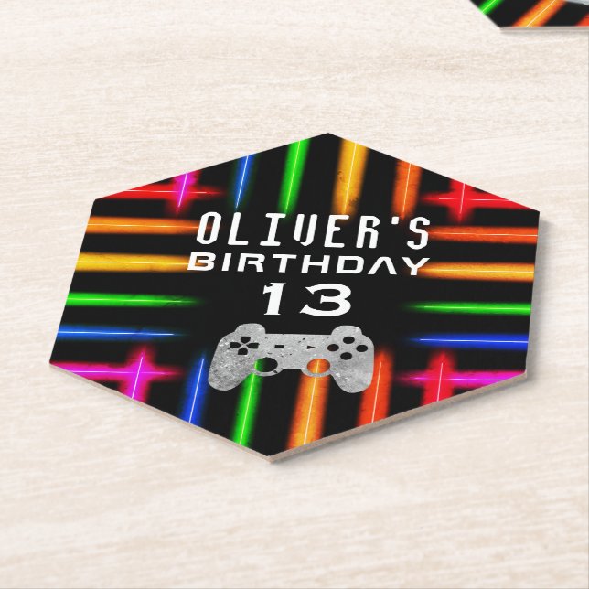 Dessous-de-verre En Papier Contrôleur de jeu vidéo Neon Jeu fête d'anniversai (Incliné)