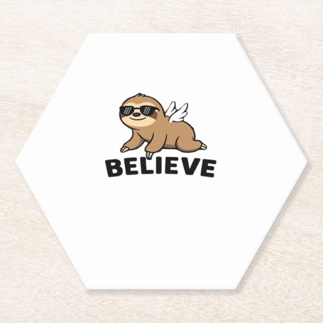 Dessous-de-verre En Papier Cool Flying Sloth Croyez Drôle Motivational Design (Devant)