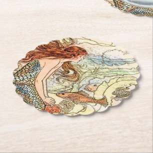 Dessous-de-verre En Papier Corail bleu Pêche adorable Sirène fête d'anniversa