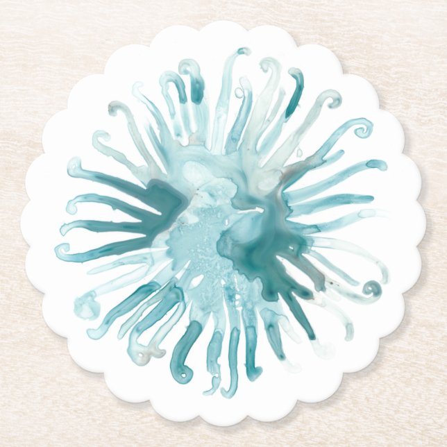 Dessous-de-verre En Papier Corail d'aquarelle - bleu 2 (Devant)