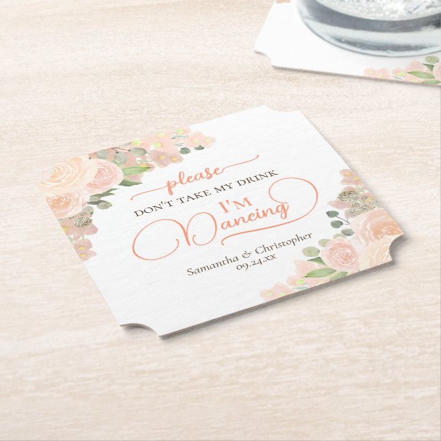 Dessous-de-verre En Papier Coral Pêcher la flore ne prenez pas mon Mariage de (Incliné)