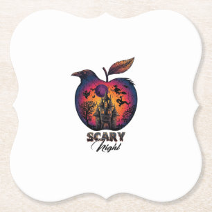 Dessous-de-verre En Papier Corbeau de nuit effrayant Apple Château hanté Spoo