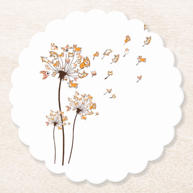 Dessous-de-verre En Papier Corgi Flower Fly Dandelion Chemise mignonne Amoure (Devant)